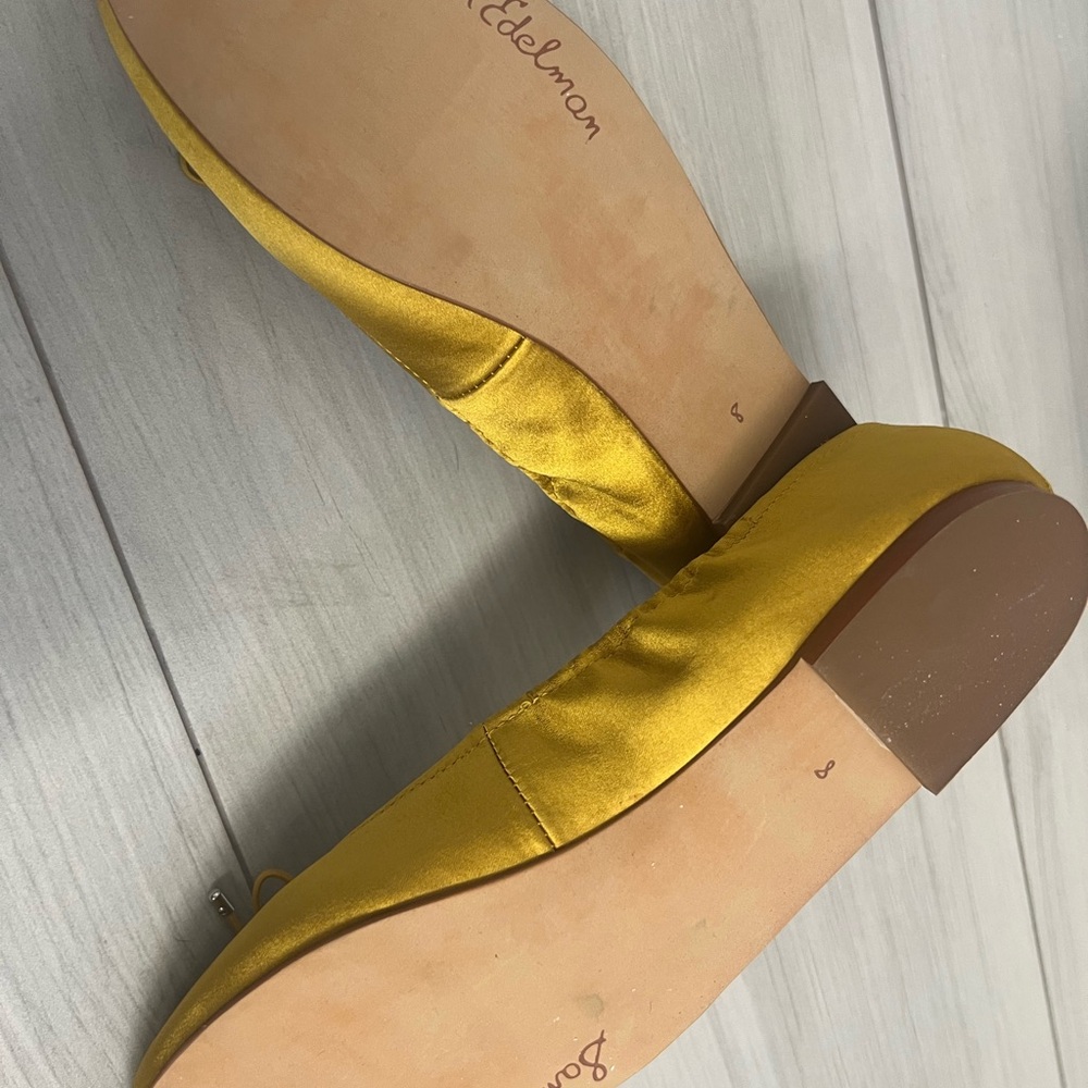 New Sam Edelman Women's Ballet Flats Felicia Flats Yellow Gold Satin Sz 8 - Picture 4 of 5